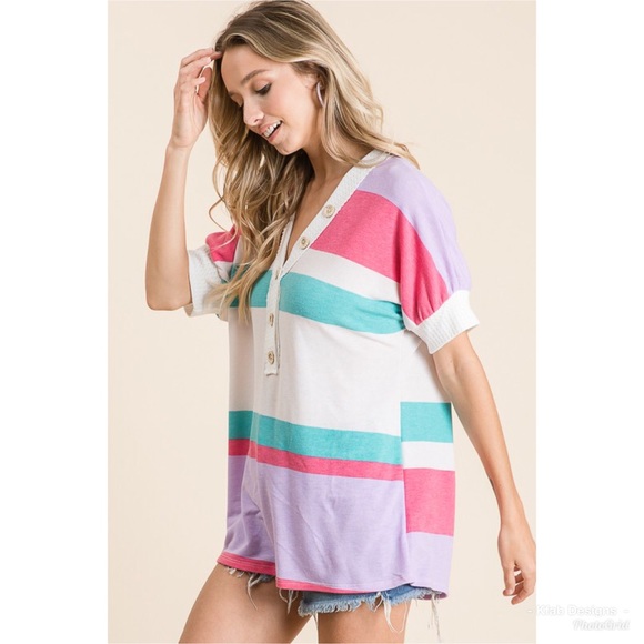 💖LAST 1! Super Soft Knit Multi Stripe V Neck Top! - Picture 3 of 8